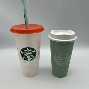STARBUCKS 2021 Reusable Cold Cup Tumbler 24oz Color Changing & Earth Day Hot Cup